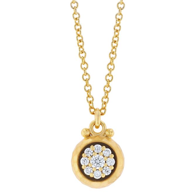 Marika Yellow Gold Pod Pendant with Diamond Cluster