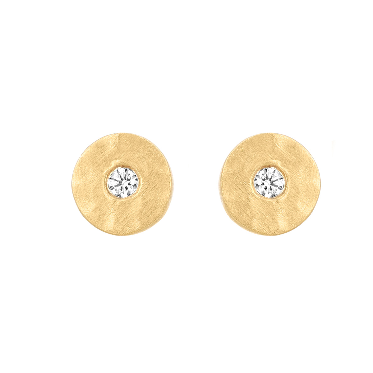Marika Bezel Set Diamond Small Disc Stud Earrings in Yellow Gold