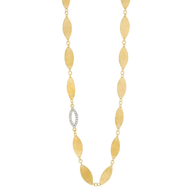 Marika Yellow Gold Navette Shaped Necklace with Diamond Accent Station