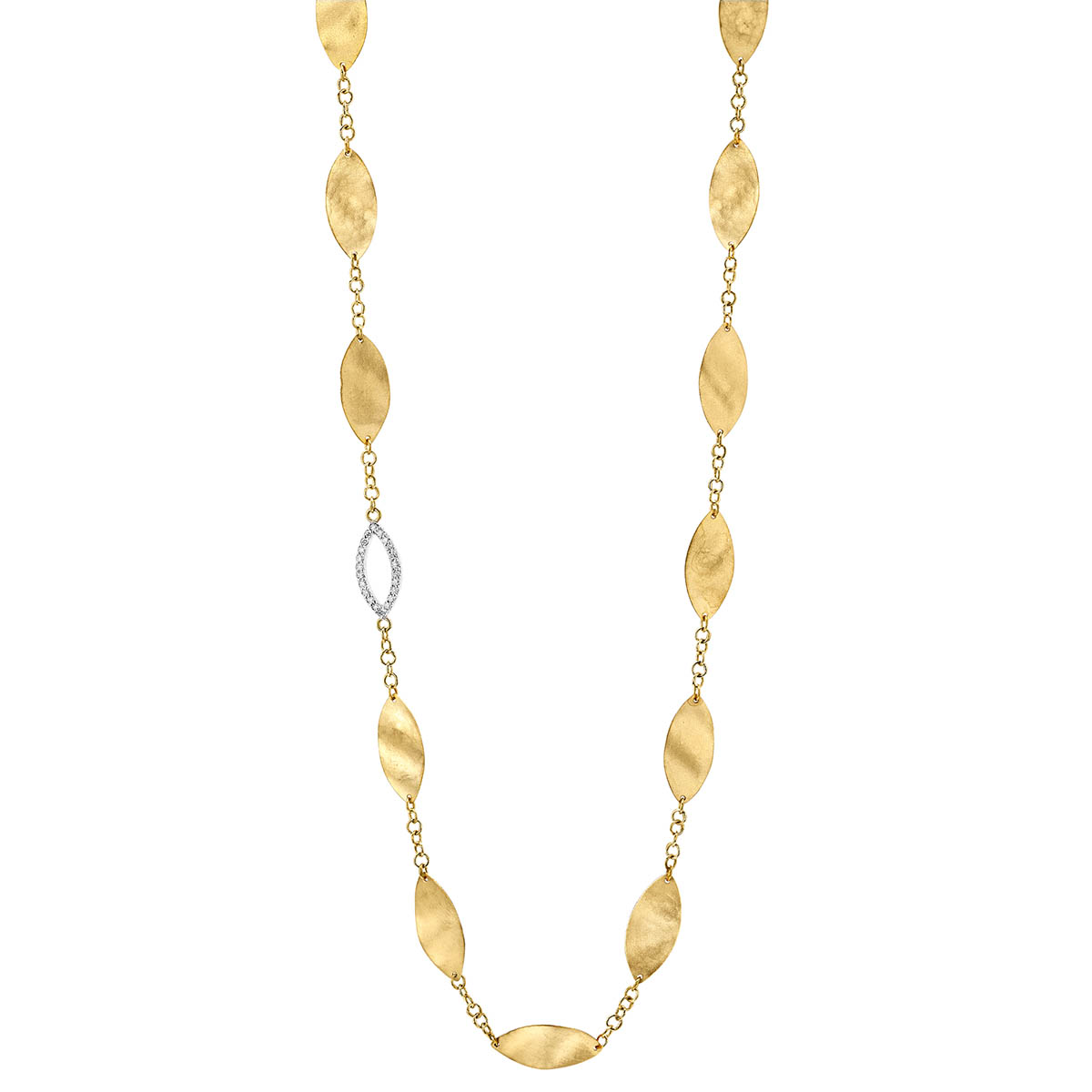 Marika Yellow Gold Navette Shaped Station Chain Necklace with Diamond Accent