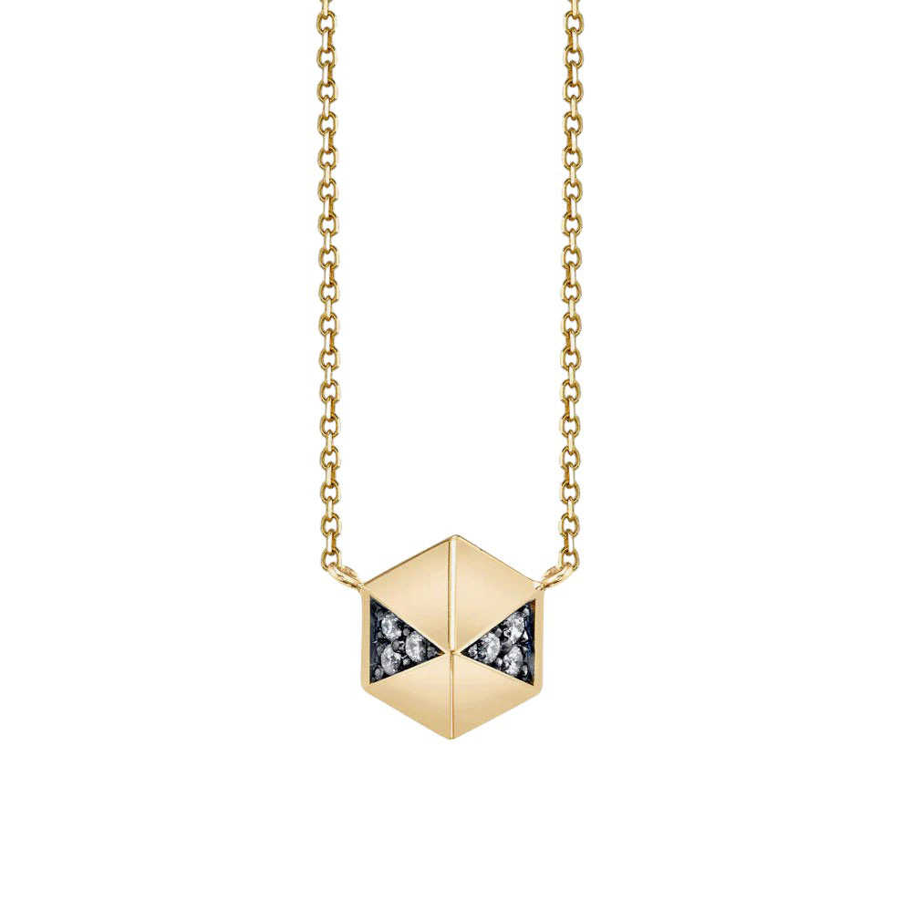 Harwell Godfrey Diamond Pyramid Pendant in Yellow Gold & Black Rhodium, 16