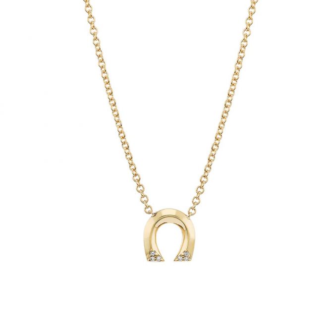 Harwell Godfrey Diamond Tiny Horseshoe Pendant in Yellow Gold, 16"