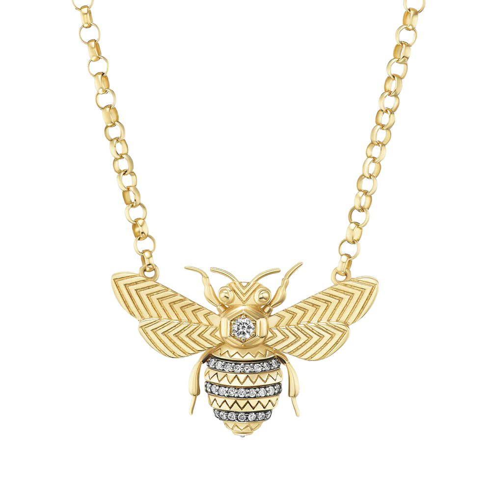 Harwell Godfrey Diamond Mini Bee Pendant in Yellow Gold, 16
