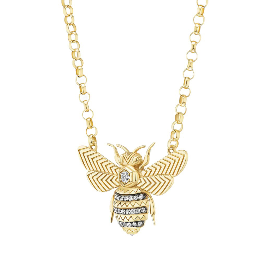 Harwell Godfrey Diamond Mini Bee Pendant in Yellow Gold, 16