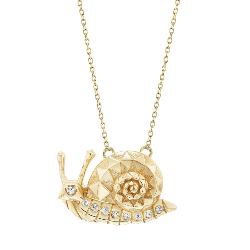 Harwell Godfrey Diamond Mini Snail Pendant in Yellow Gold, 16