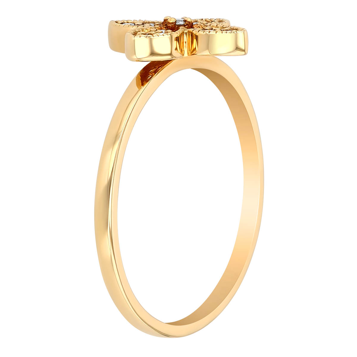 Diamond 4 Petal Floral Ring in Yellow Gold
