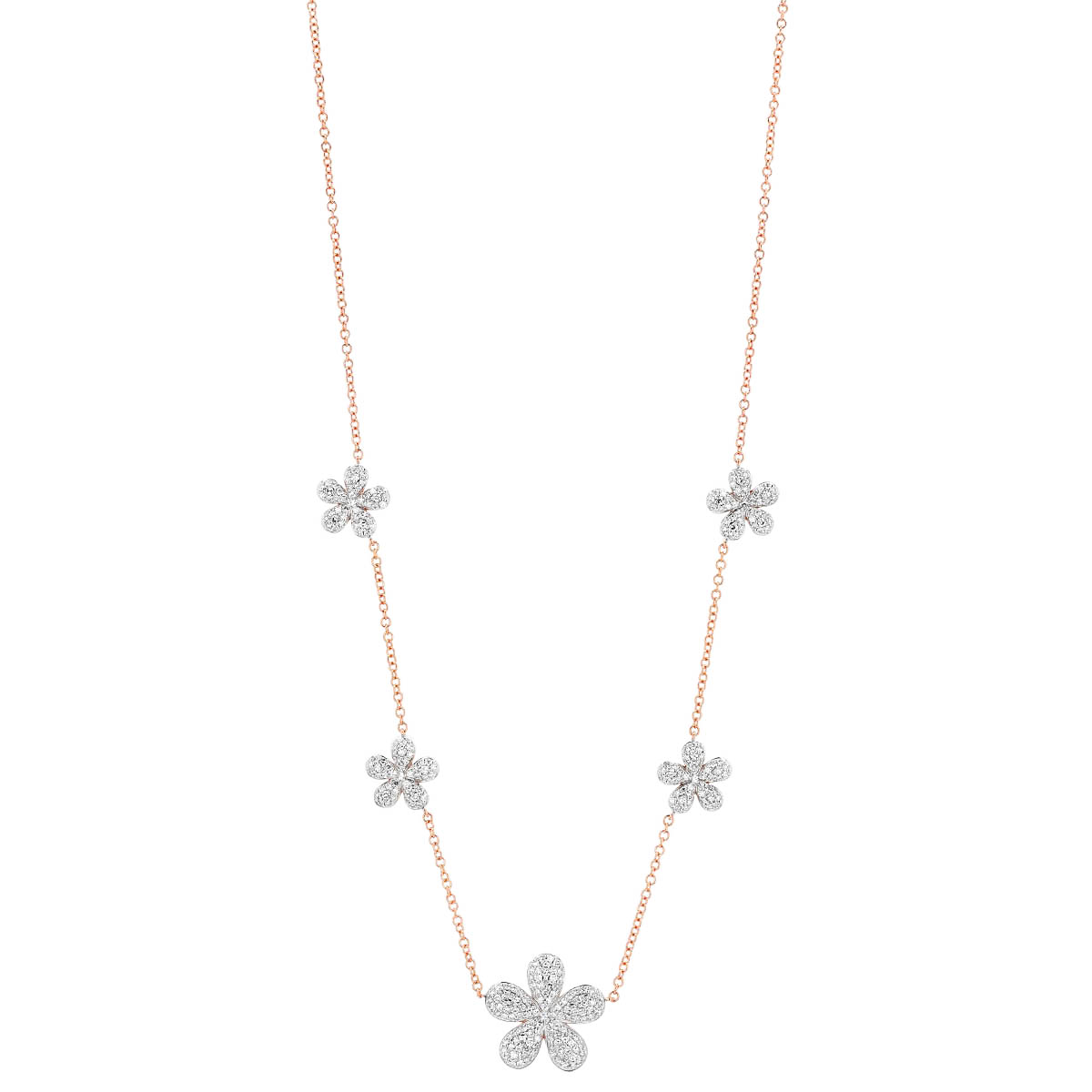 Phillips House Diamond Pavé 5 Flower Station Necklace in Rose Gold, 18
