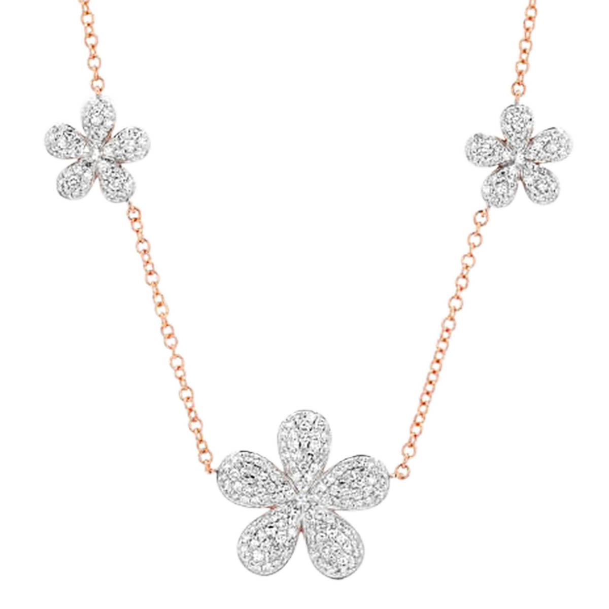 Phillips House Diamond Pavé 5 Flower Station Necklace in Rose Gold, 18