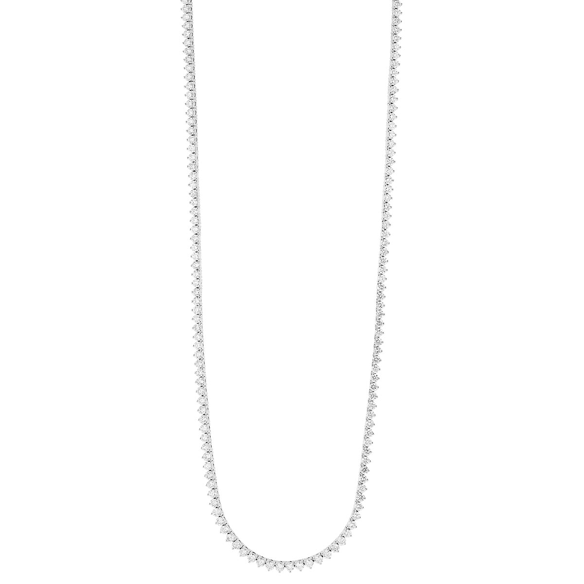 Round Diamond 3 Prong Tennis Necklace in White Gold, 16
