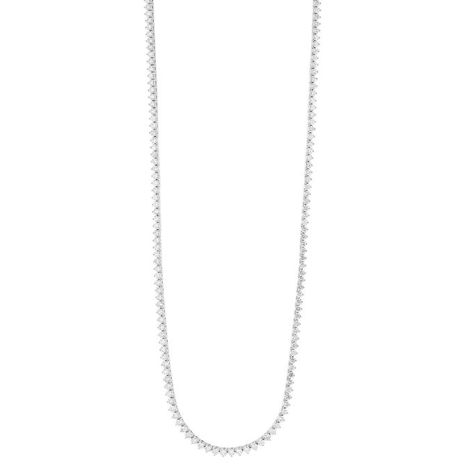 Round Diamond 3 Prong Tennis Necklace in White Gold, 16", 8.36 cttw