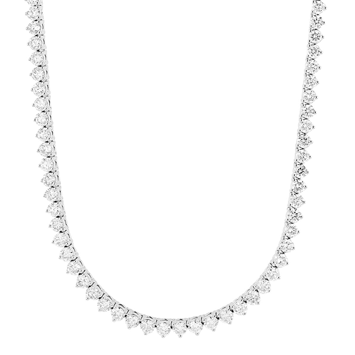 Round Diamond 3 Prong Tennis Necklace in White Gold, 16