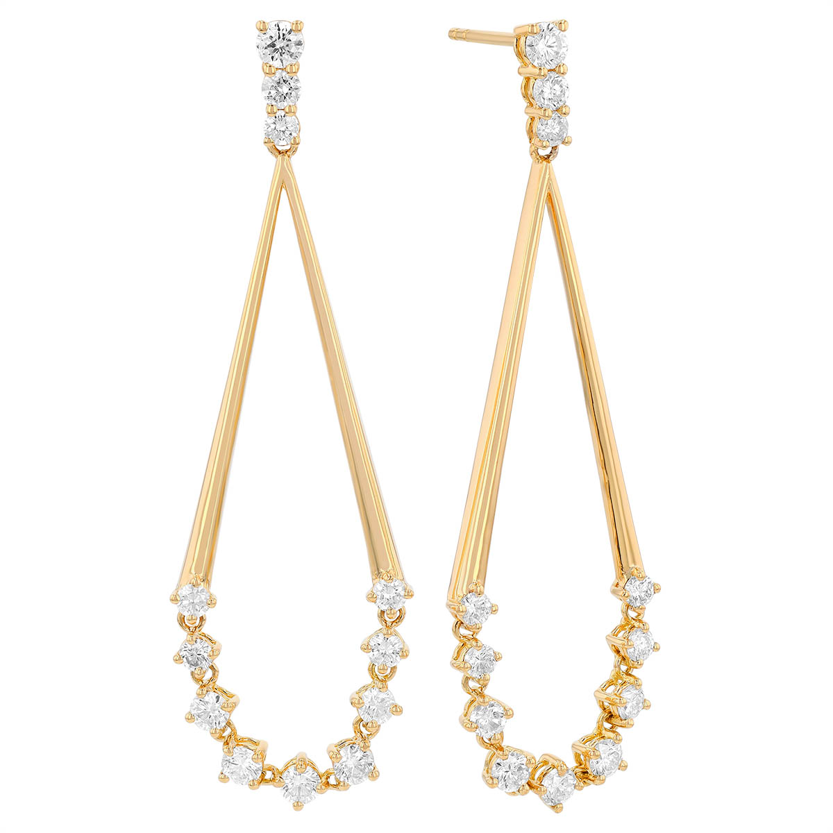 Diamond Teardrop Shape Dangle Earrings in Yellow Gold