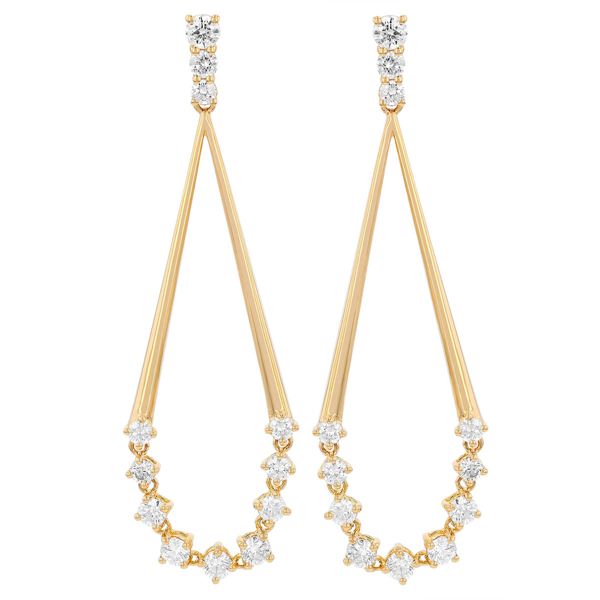 Diamond Teardrop Shape Dangle Earrings in Yellow Gold