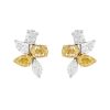 Multi Shape Yellow & White Diamond Cluster Stud Earrings in White Gold