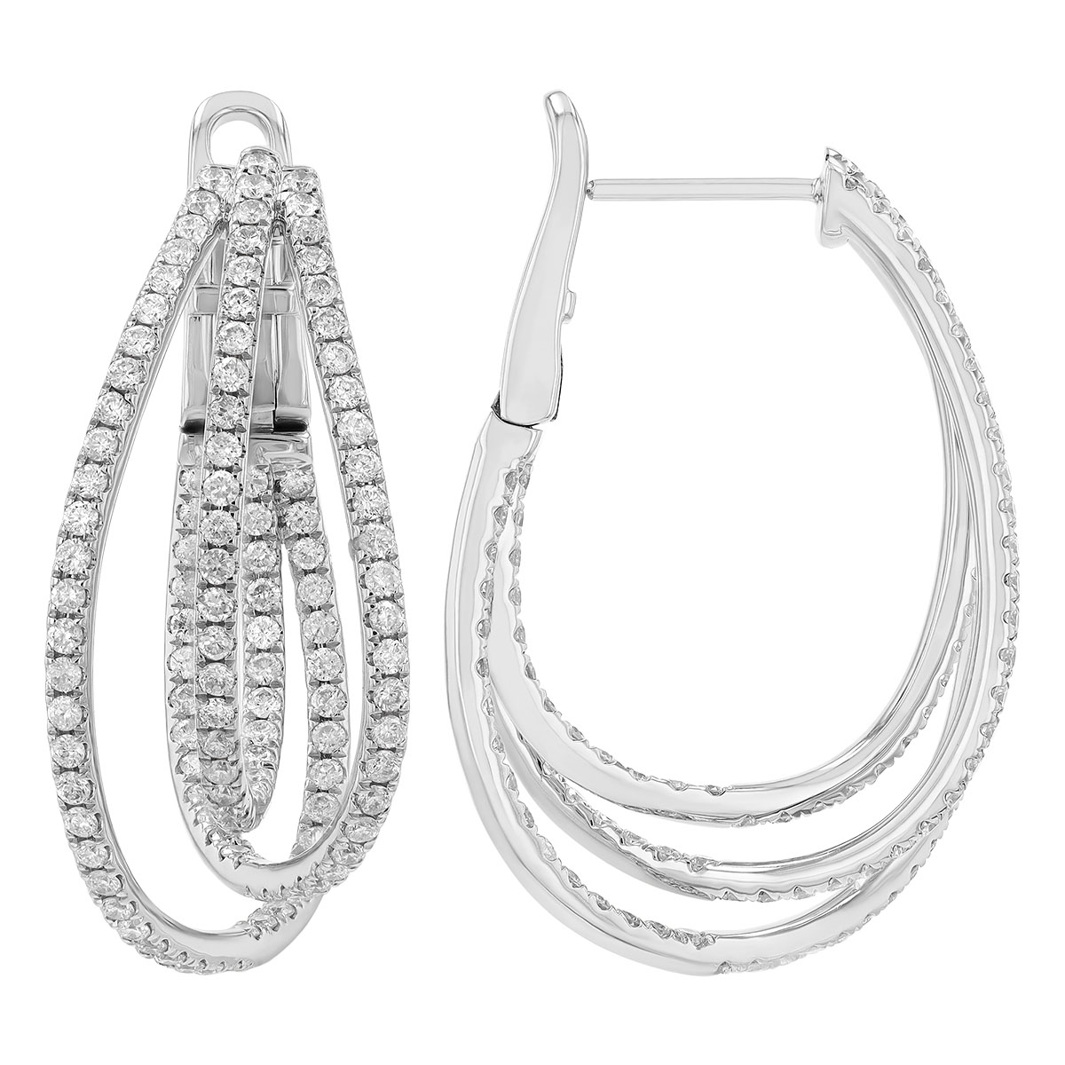 Diamond Triple Intertwined In & Out Hoop Earrings in White Gold