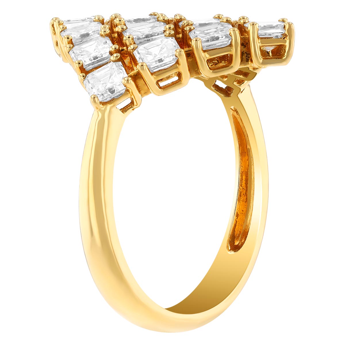 Asscher Cut Diamond Pave Geometric Ring in Yellow Gold