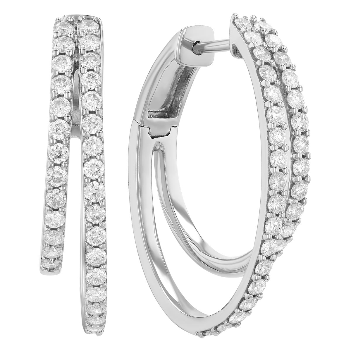 Diamond Double Hoop Earrings in White Gold