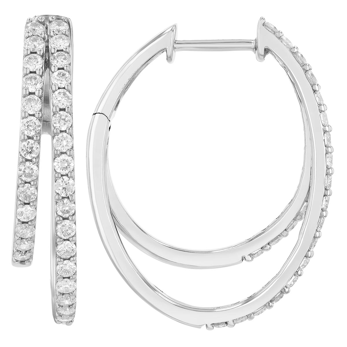 Diamond Double Hoop Earrings in White Gold