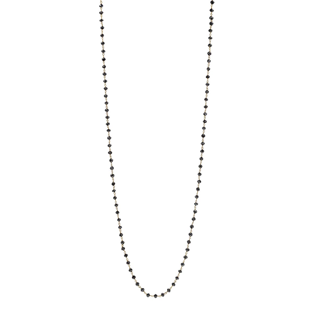 Black Diamond Bead Station Necklace in Yellow Gold, 36