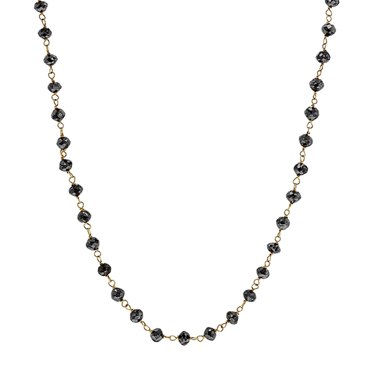 Black Diamond Bead Station Necklace in Yellow Gold, 36