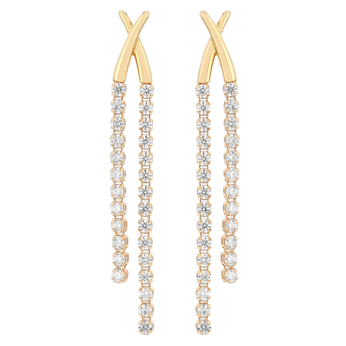 Diamond Double Column Dangle X Earrings in Yellow Gold