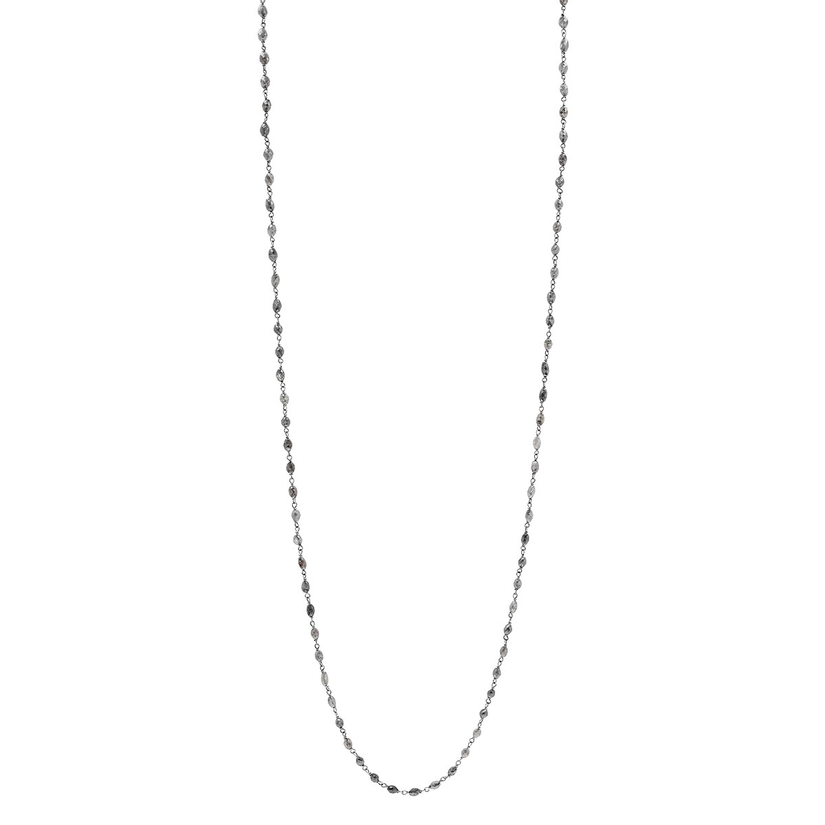 Grey Diamond Bead Station Necklace in White Gold, 48