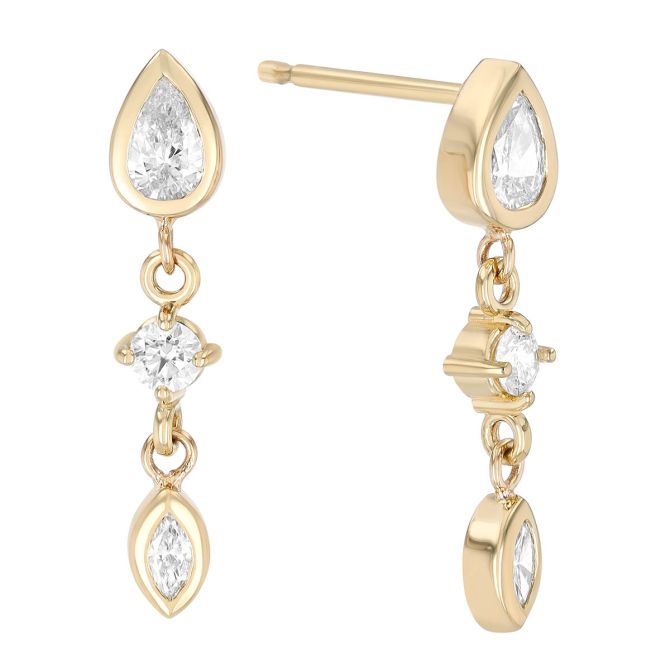 Zoe Chicco Linked Mixed Diamond Drop Earrings in Yellow Gold