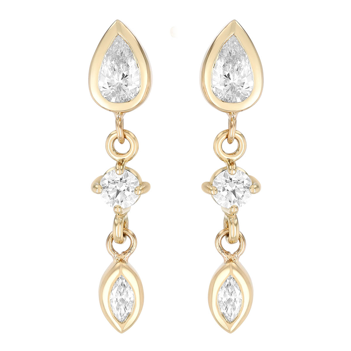 Zoe Chicco Linked Mixed Diamond Drop Earrings in Yellow Gold