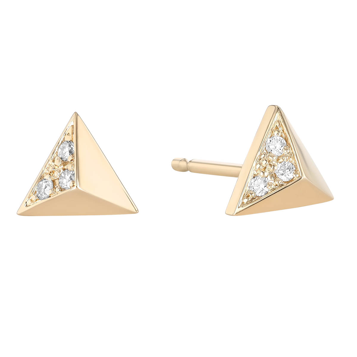 Zoe Chicco Pave Diamond Triangle Pyramid Stud Earrings in Yellow Gold
