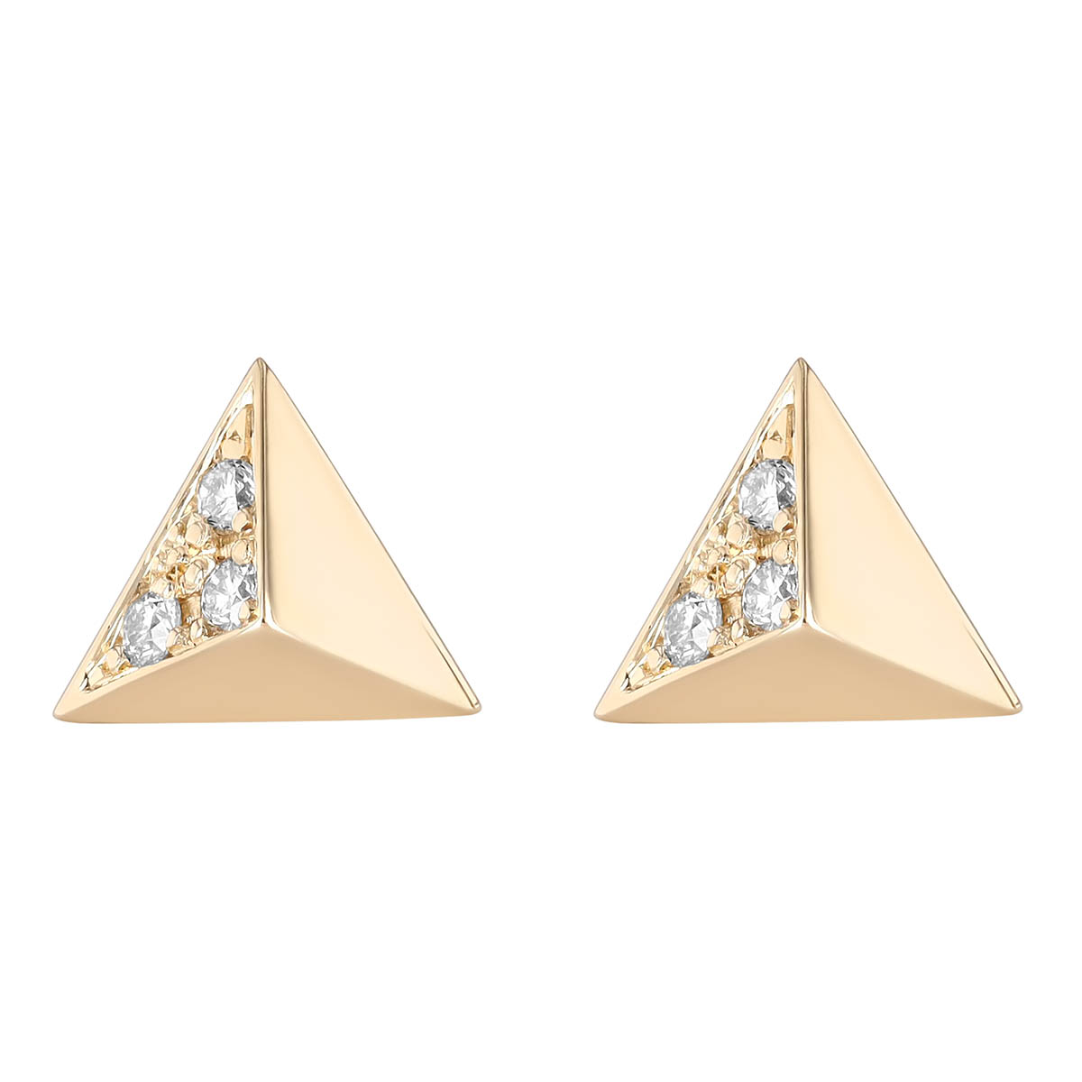 Zoe Chicco Pave Diamond Triangle Pyramid Stud Earrings in Yellow Gold