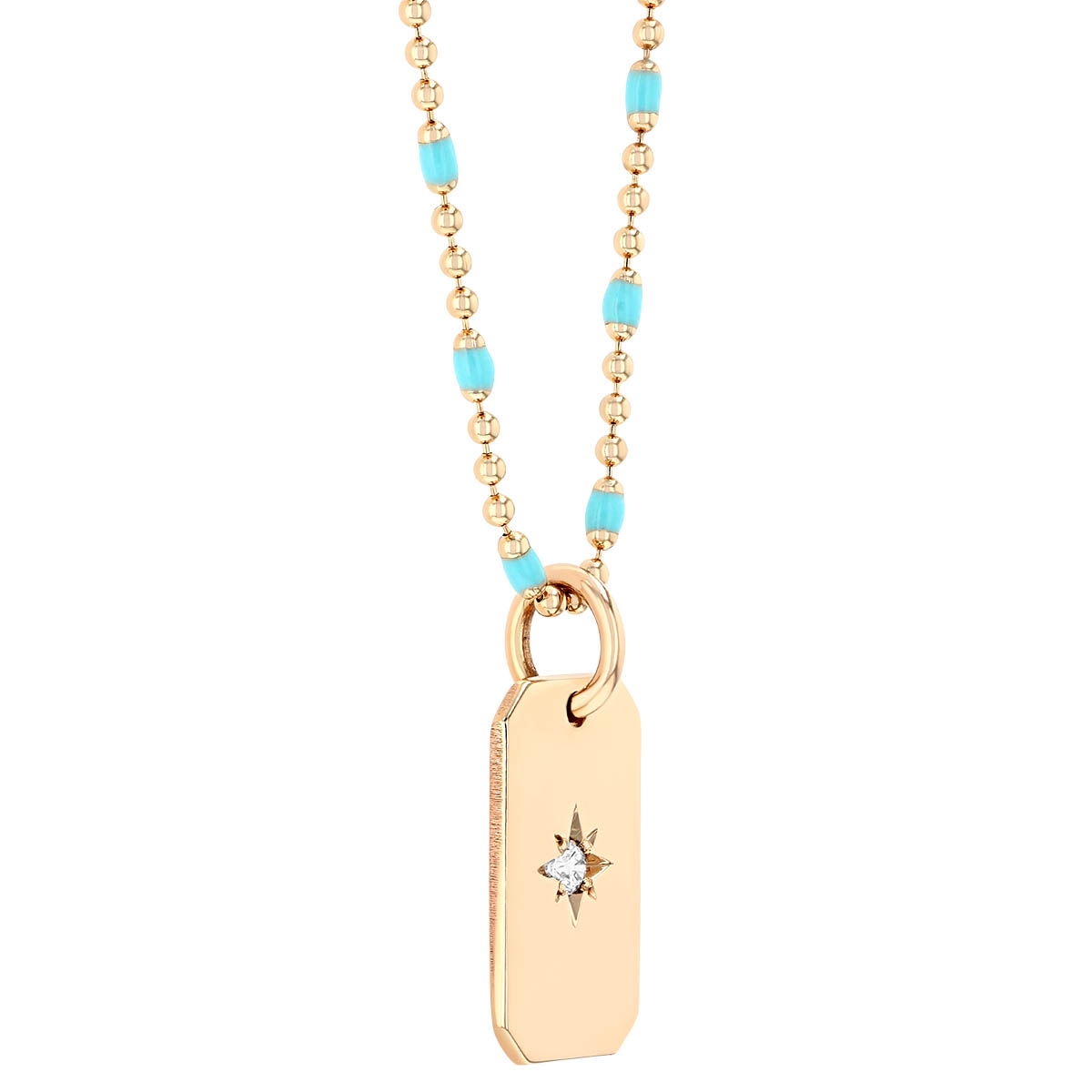 Zoe Chicco Star Set Diamond Small Dog Tag Pendant in Yellow Gold, 18