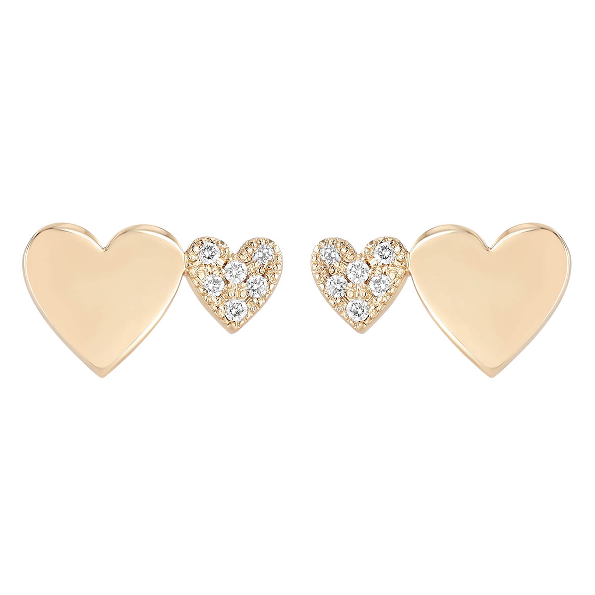 Zoe Chicco Midi & Itty Bitty Pave Diamond Heart Stud Earrings in Yellow Gold