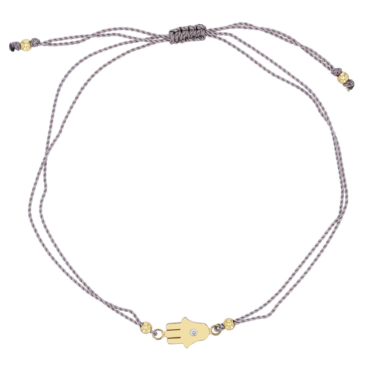 Zoe Chicco Midi Bitty Diamond Hamsa Gray Cord Bracelet