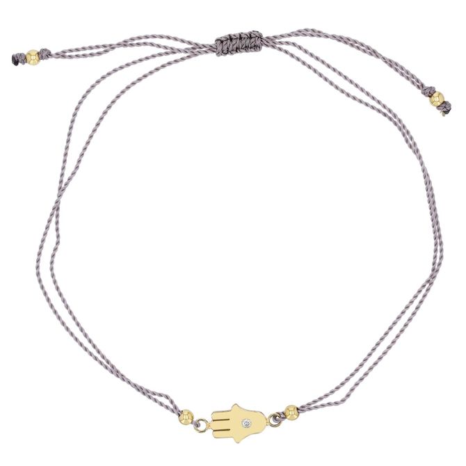 Zoe Chicco Midi Bitty Diamond Hamsa Gray Cord Bracelet