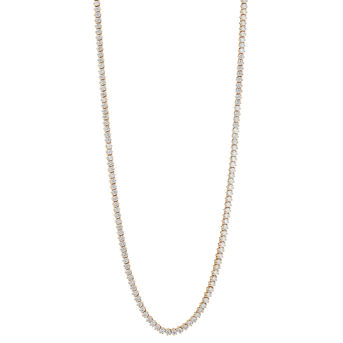 Round Diamond Tennis Necklace in Yellow Gold, 4.07 cttw