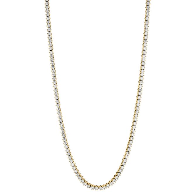 Round Diamond Tennis Necklace in Yellow Gold, 4.07 cttw