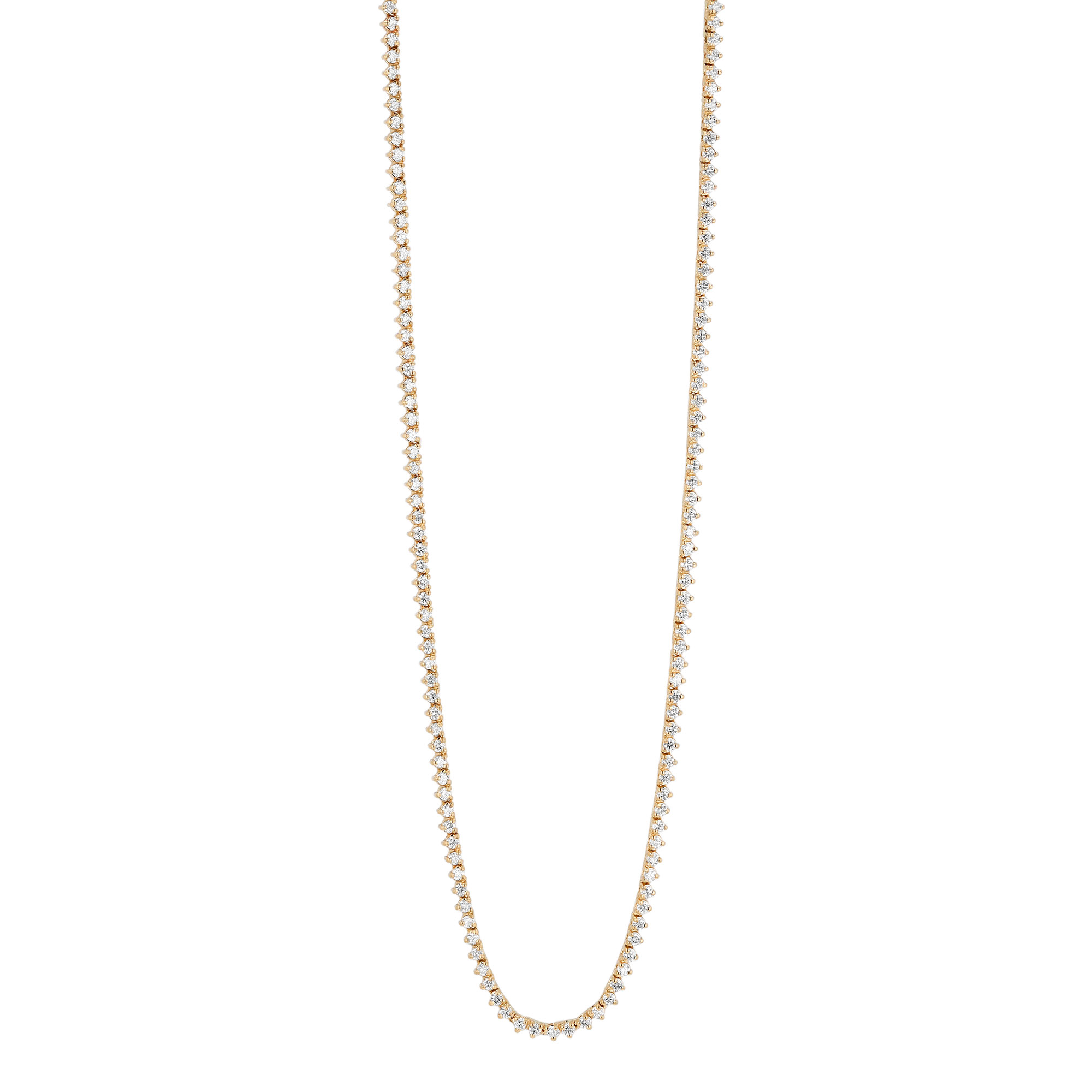 Round Diamond 3 Prong Tennis Necklace in Yellow Gold, 17