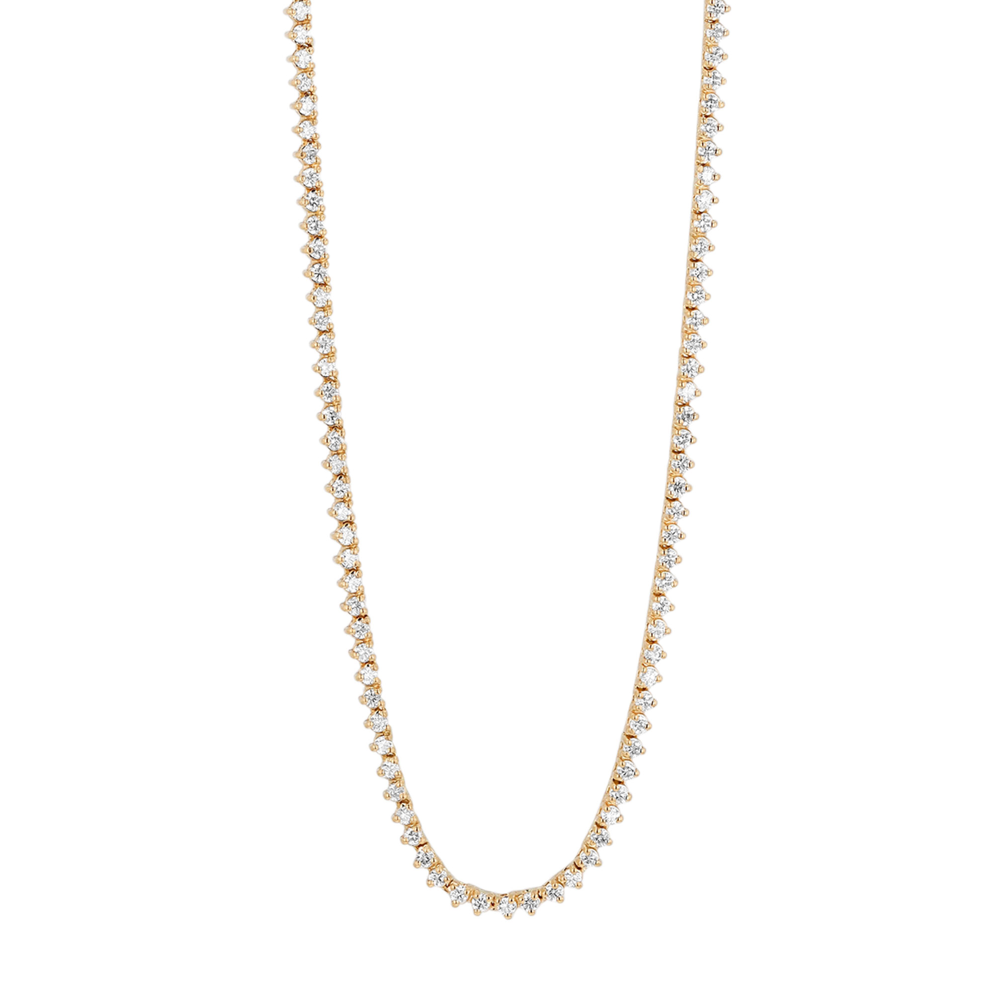 Round Diamond 3 Prong Tennis Necklace in Yellow Gold, 17