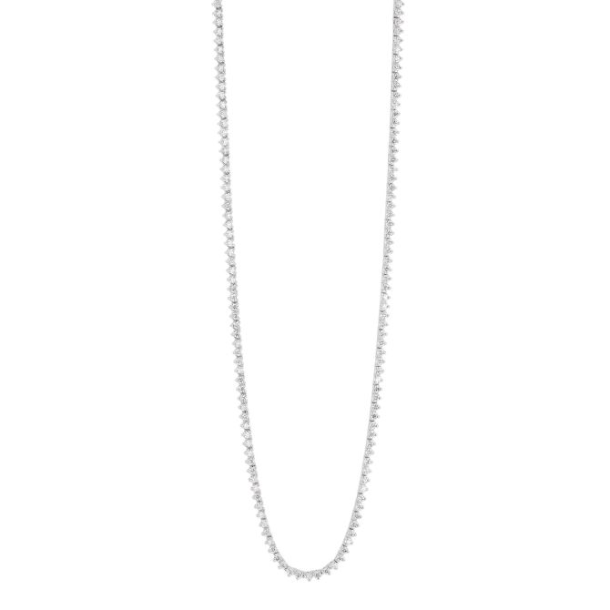 Round Diamond 3 Prong Tennis Necklace in White Gold, 17", 4.25 cttw