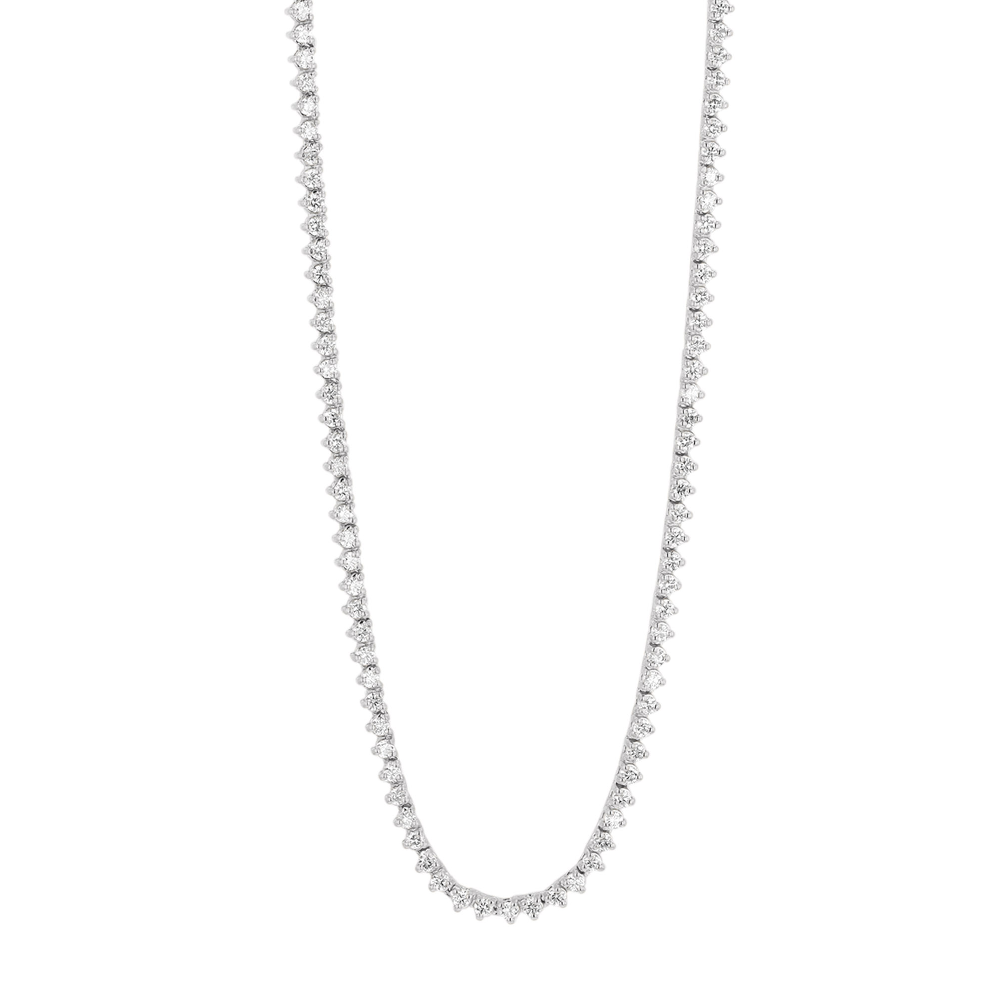 Round Diamond 3 Prong Tennis Necklace in White Gold, 17