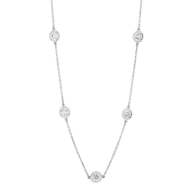 Round Diamond 12 Station Necklace in White Gold, 18", 2.49 cttw