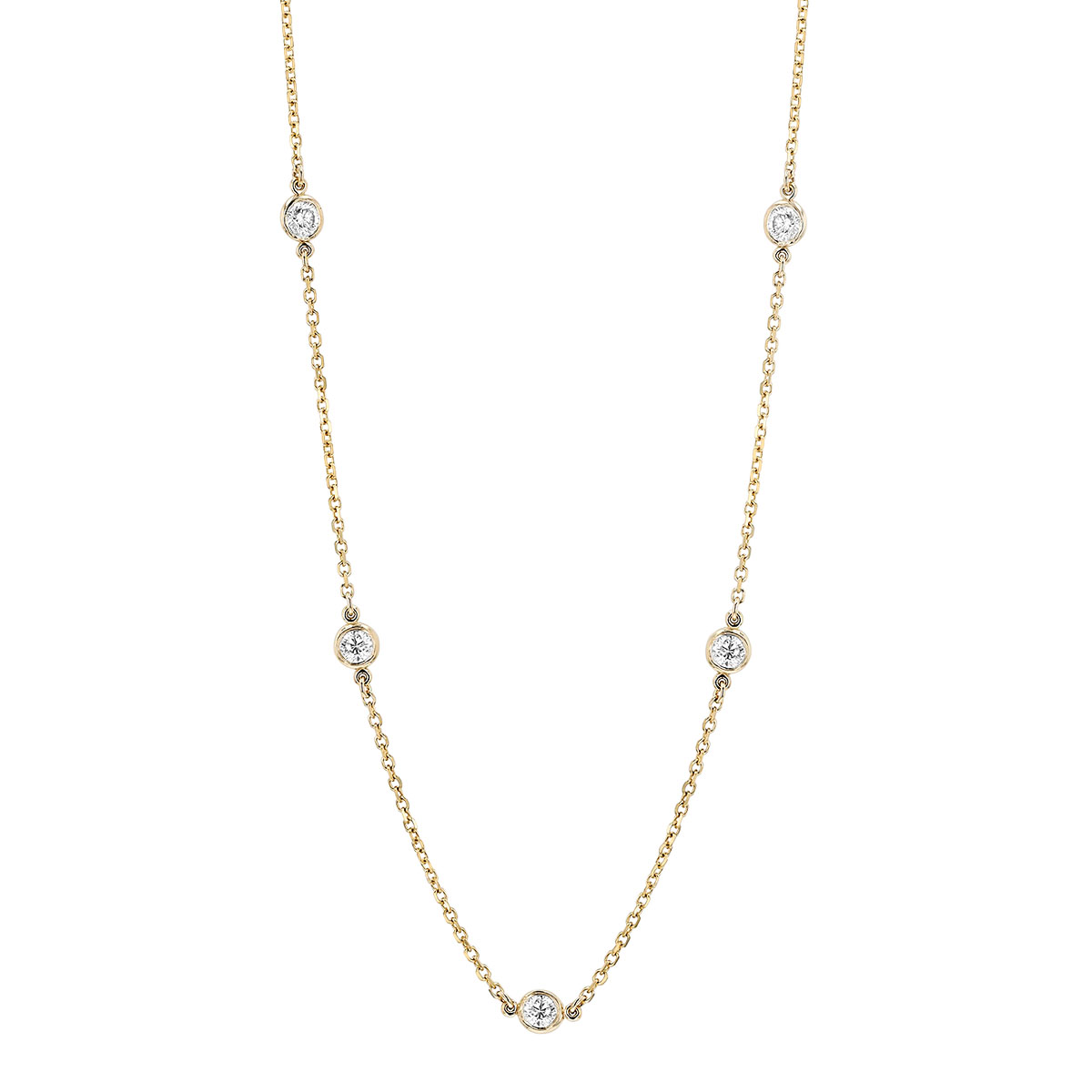 Round Diamond 12 Station Necklace in Yellow Gold, 18