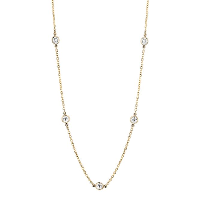 Round Diamond 12 Station Necklace in Yellow Gold, 18", 0.78 cttw