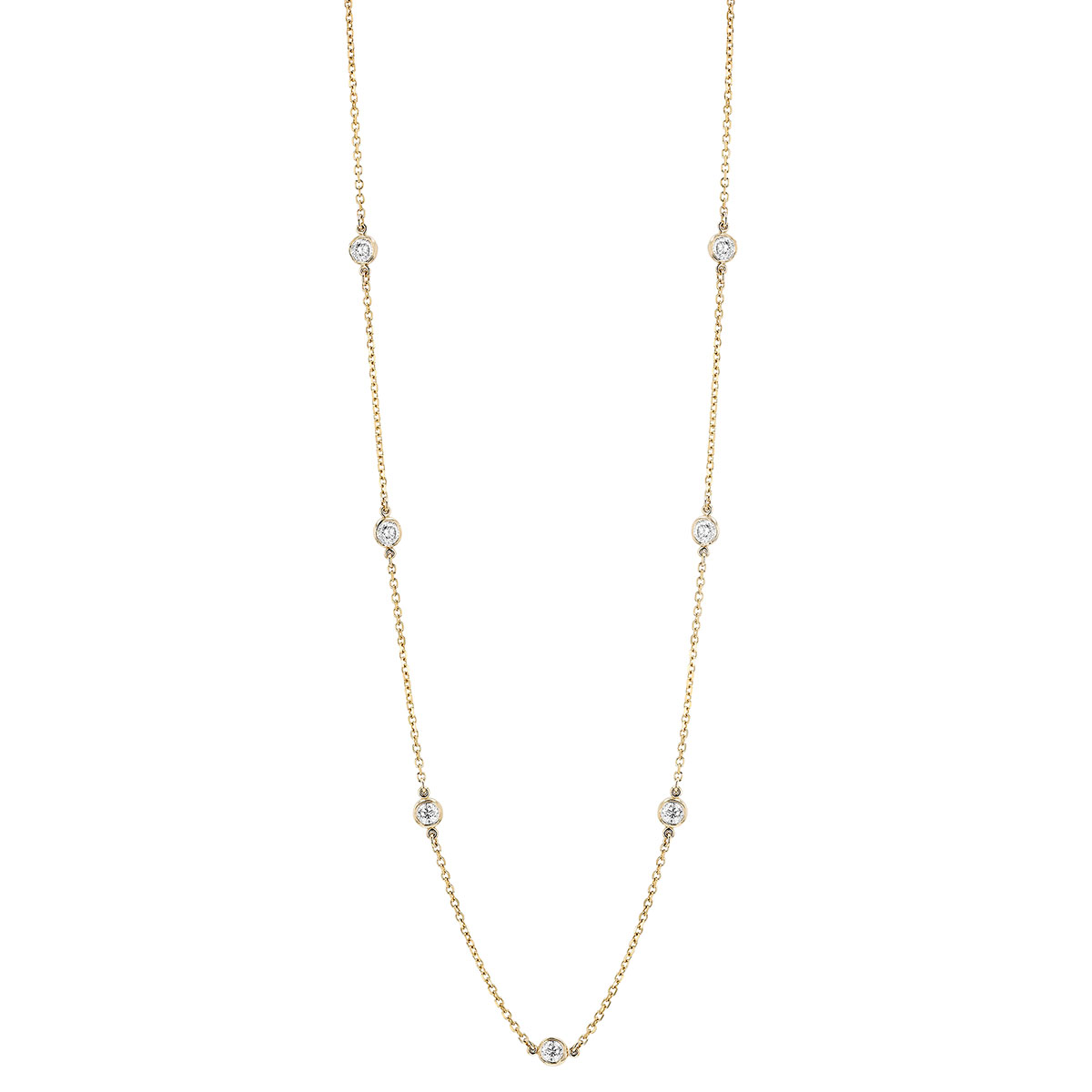 Round Diamond 12 Station Necklace in Yellow Gold, 18