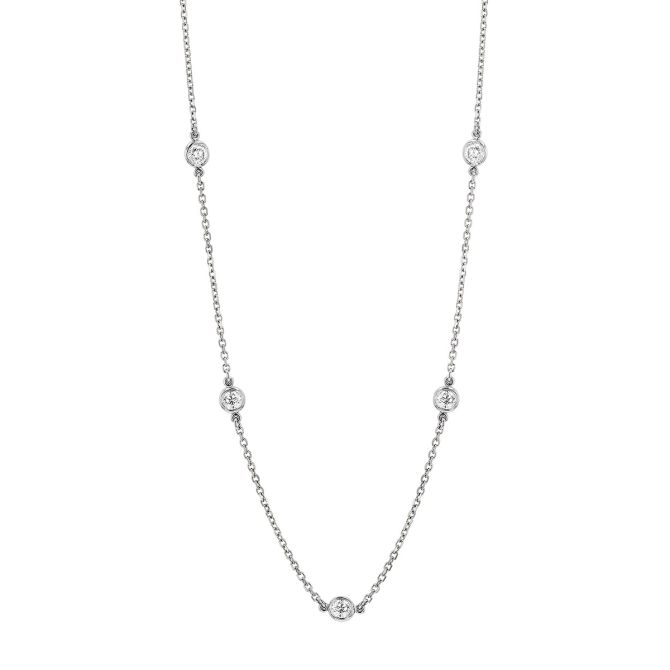 Round Diamond 12 Station Necklace in White Gold, 18", 0.70 cttw
