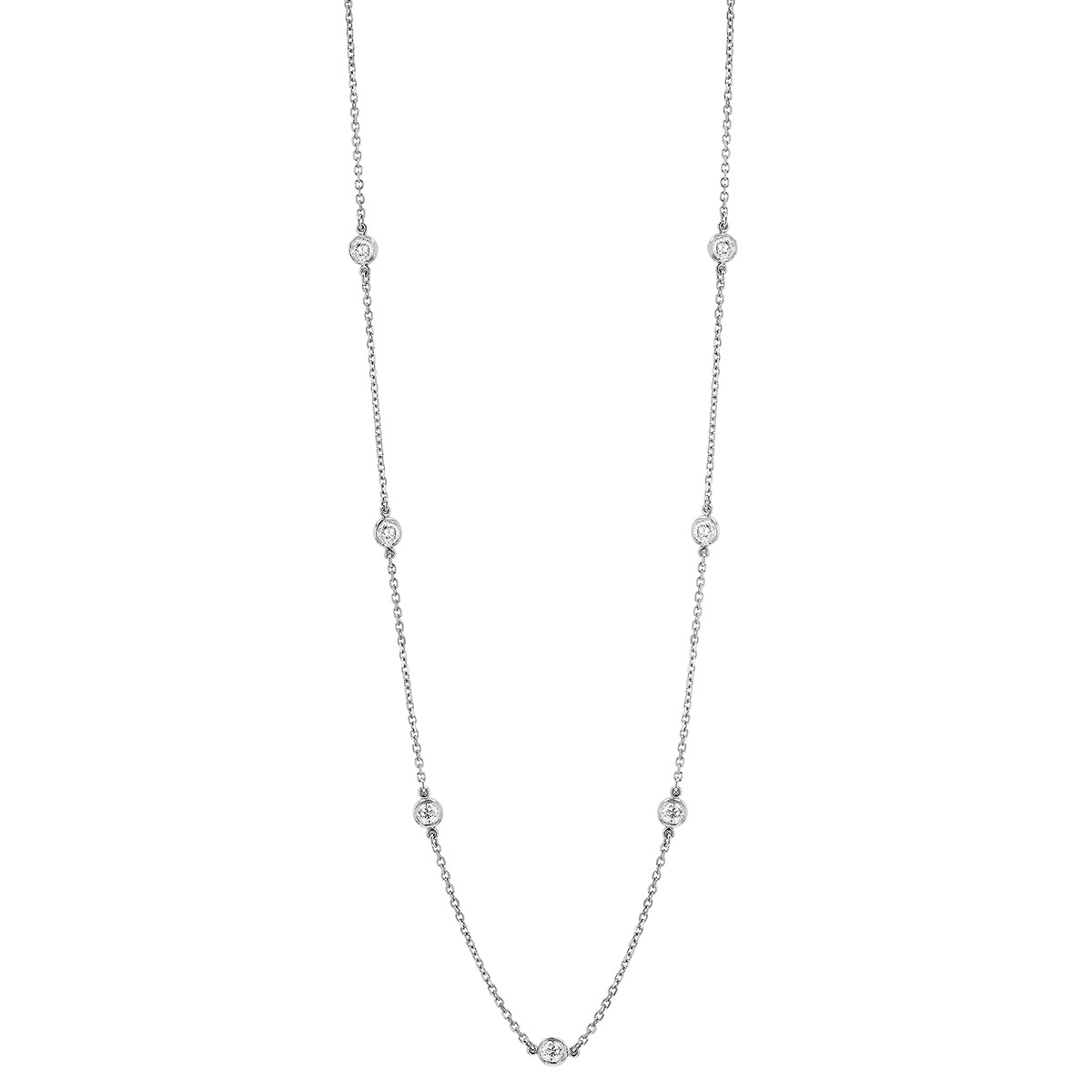 Round Diamond 12 Station Necklace in White Gold, 18