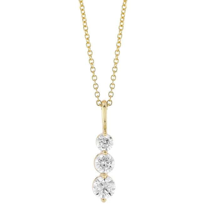 Graduated Round Diamond Trio Column Pendant in Yellow Gold
