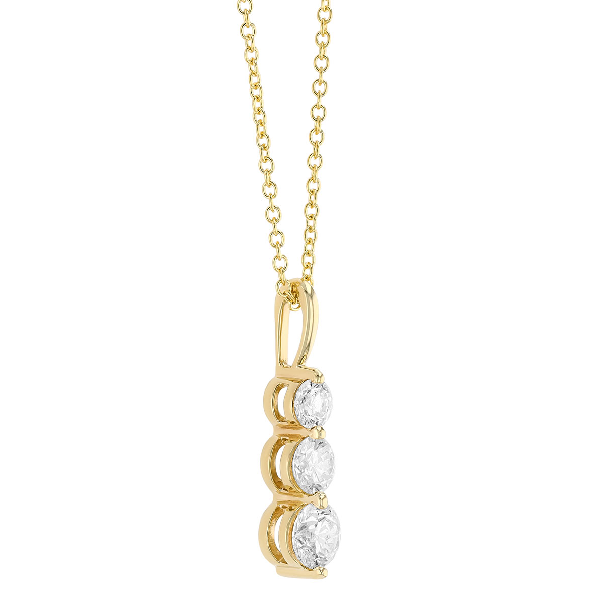 Graduated Round Diamond Trio Column Pendant in Yellow Gold