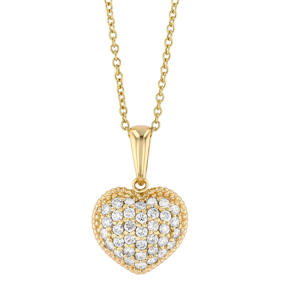 Diamond Pave Puffed Heart Pendant in Yellow Gold