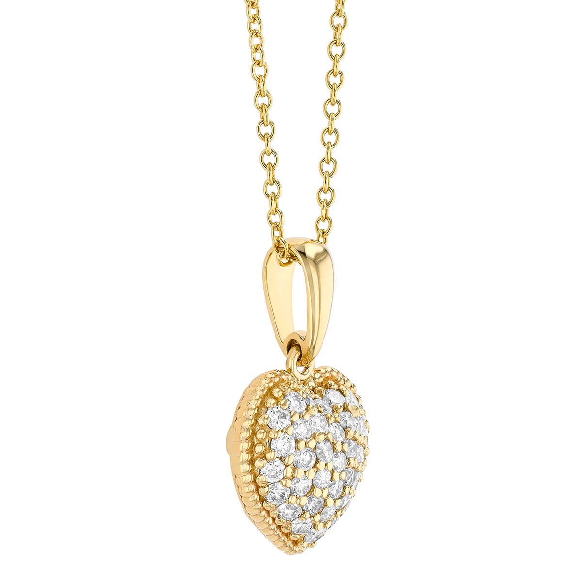 Diamond Pave Puffed Heart Pendant in Yellow Gold